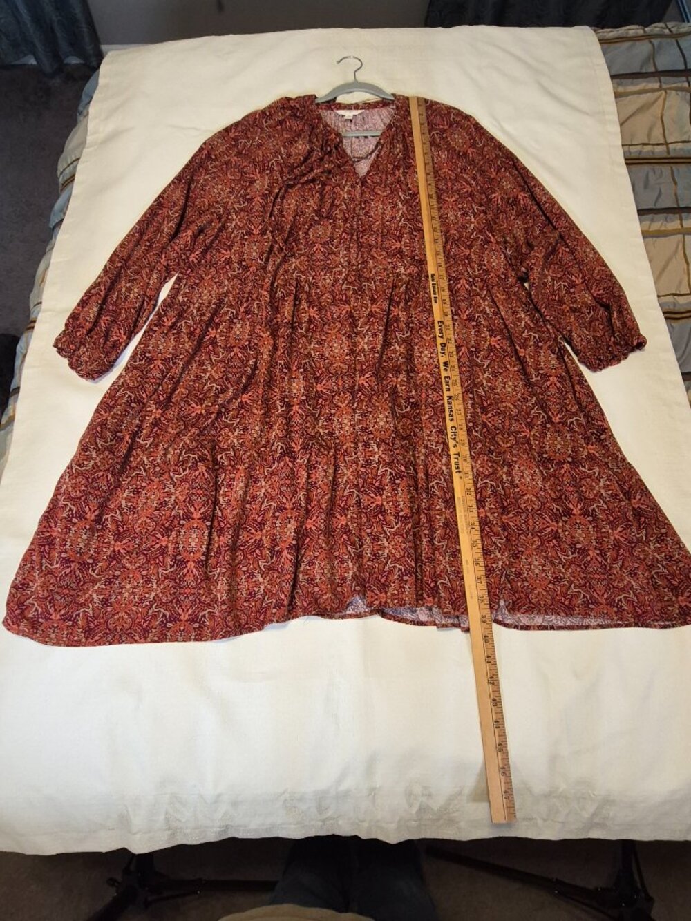 Terra & Sky Dress Sz 3X Fall colors V-neck Button Accents 3/4 sleeve pockets